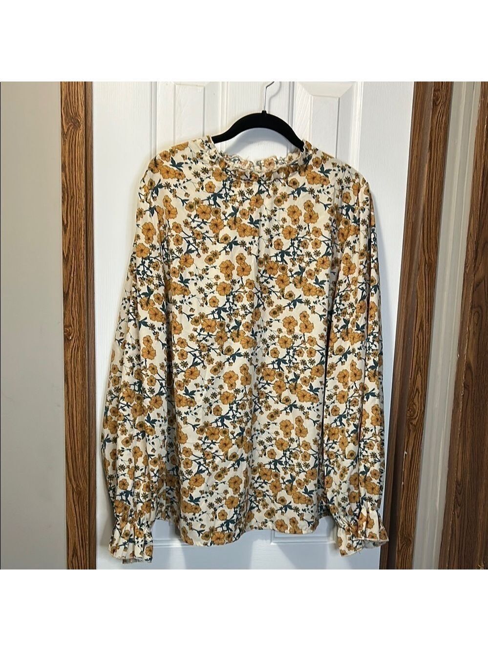 SHEIN Mustard Floral Ruffle Blouse